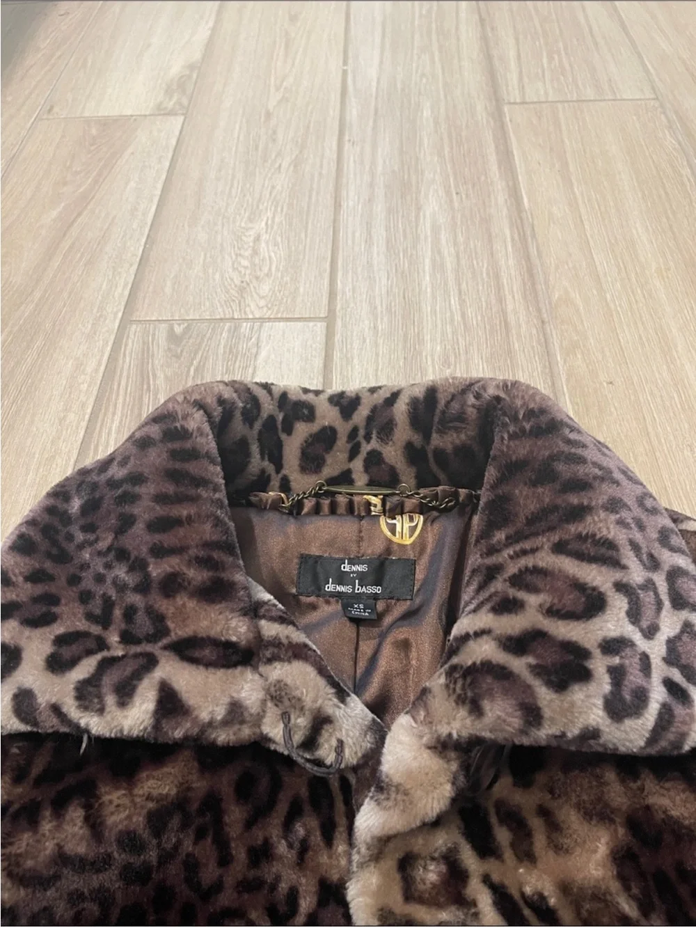 Vintage Dennis Basso Leopard Faux Fur Coat Jacket Sz XS